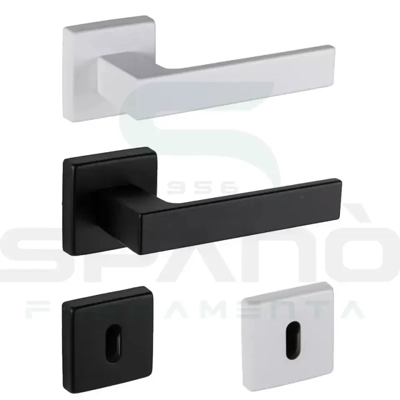 Maniglia quadrata su rosetta bianca o nero opaco
