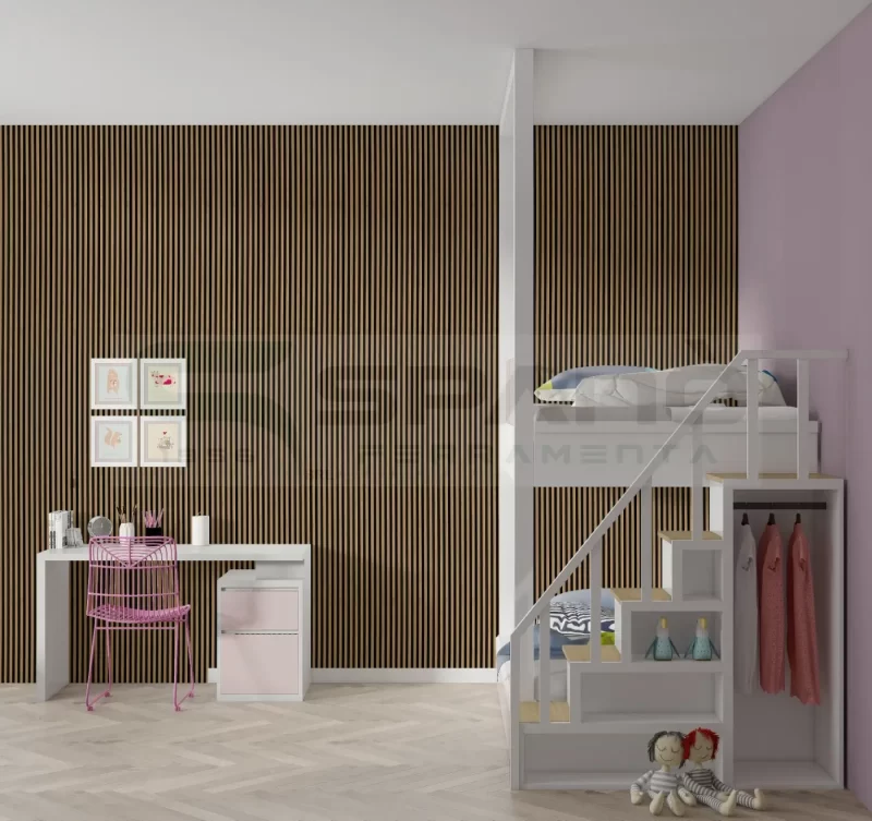 Parete rivestita legno chiaro con venature