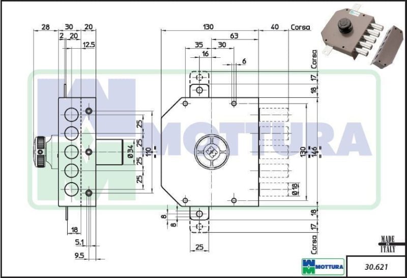 Serratura da applicare triplice Mottura 30621 Champions C28 Plus
