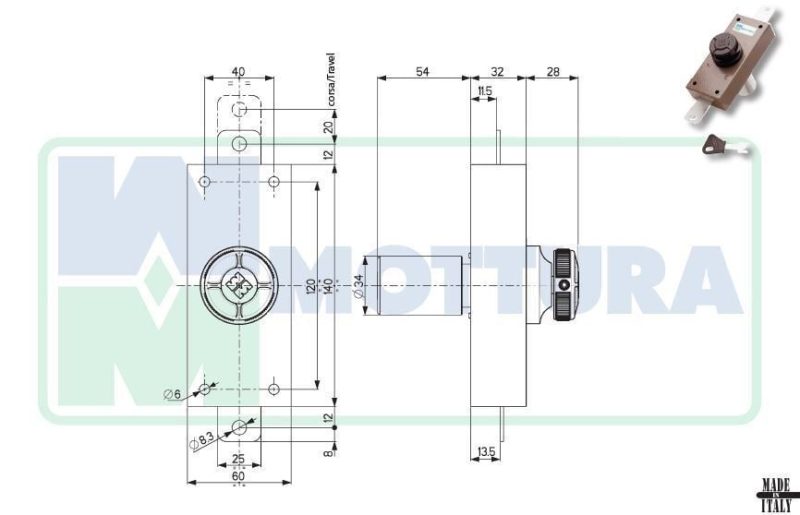Serratura da applicare deviatore Mottura 34326 a pompa