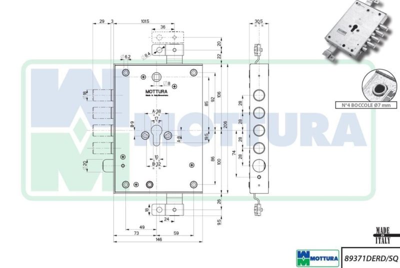 Serratura a cilindro europeo 89371DER Mottura (TIPO DIERRE)