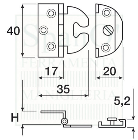 Scheda tecnica cerniera ante mobili in luce 48023 ottone