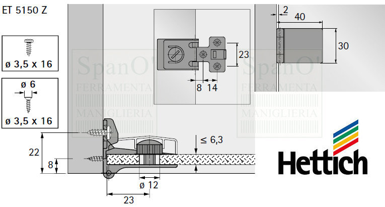 Cerniera per ante in vetro ET 5150Z - Tecnic